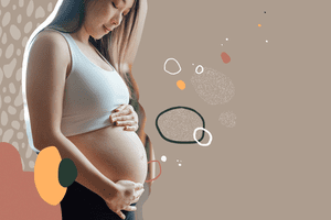 Photo illustration of pregnant person holding their belly